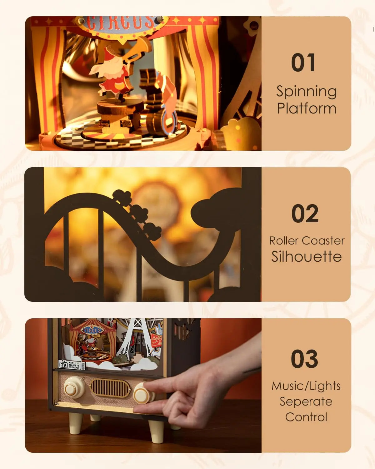 Sunset Carnival – Light-Up Wooden Music Box Gift