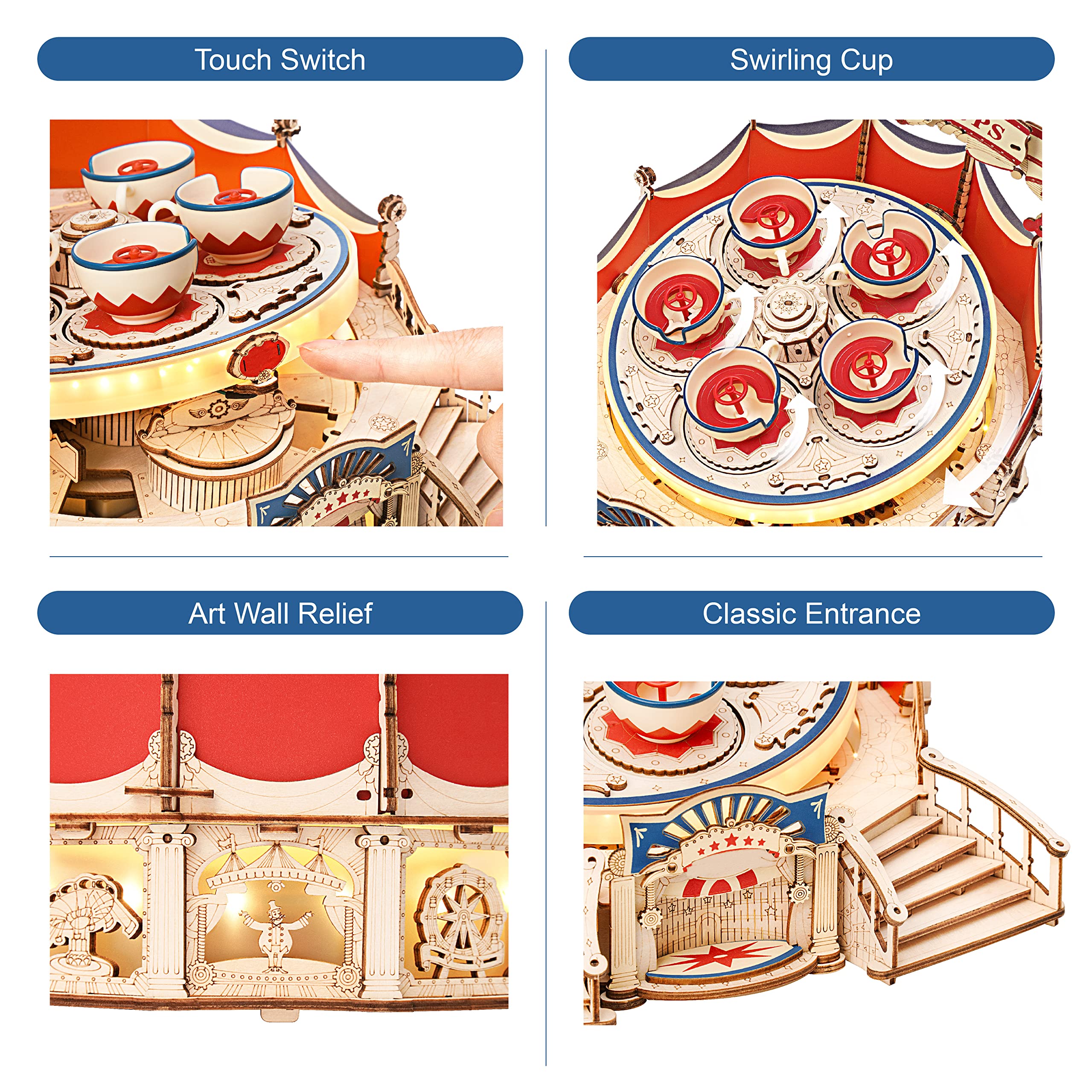 Tilt-A-Whirl Music Box – Wooden Amusement Ride Model