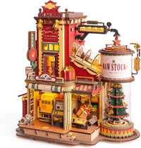 Gift Factory 3D Wooden Puzzle – DIY Vintage Toy Production Kit with Lights, Music & Elves