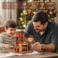 Gift Factory 3D Wooden Puzzle – DIY Vintage Toy Production Kit with Lights, Music & Elves