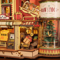 Gift Factory 3D Wooden Puzzle – DIY Vintage Toy Production Kit with Lights, Music & Elves