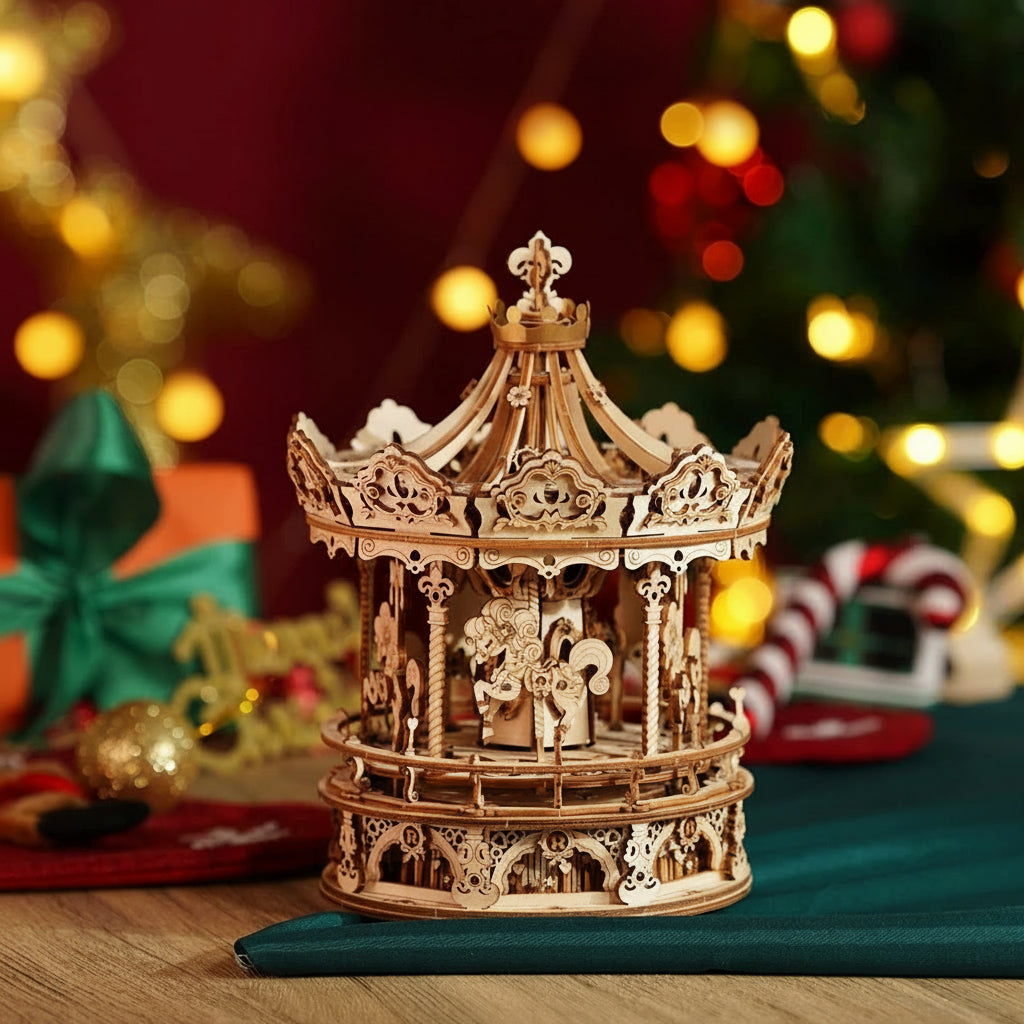 Romantic Wooden Carousel – Rotating Gift Music Box