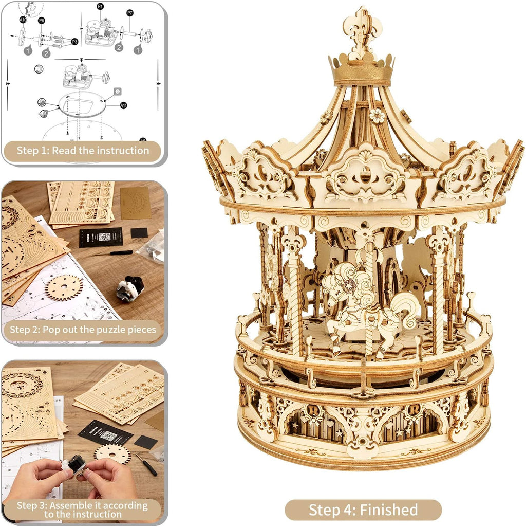 Romantic Wooden Carousel – Rotating Gift Music Box