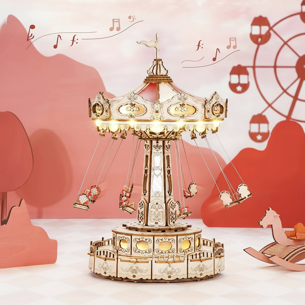 Swing Ride Music Box – Rotating Wooden Amusement Park Model