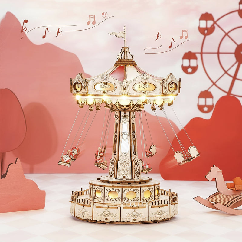 Swing Ride Music Box – Rotating Wooden Amusement Park Model