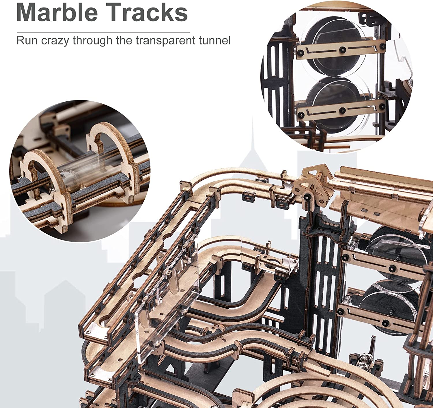 Night City Marble Run – Wooden Mechanical Puzzle