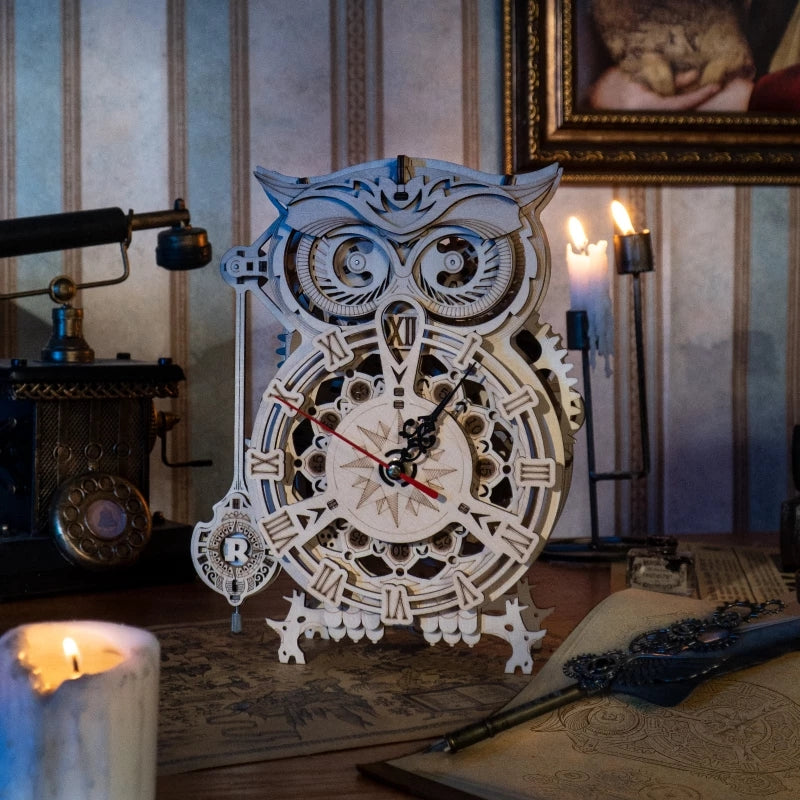 Owl Wooden Clock – 3D DIY Mechanical Model Kit
