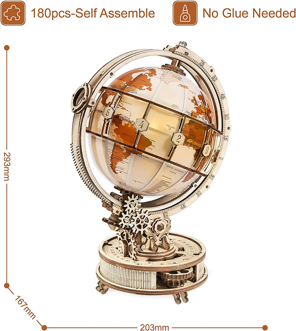 Luminous Globe – 3D Wooden Wooden Puzzle & Light-Up Building Kit
