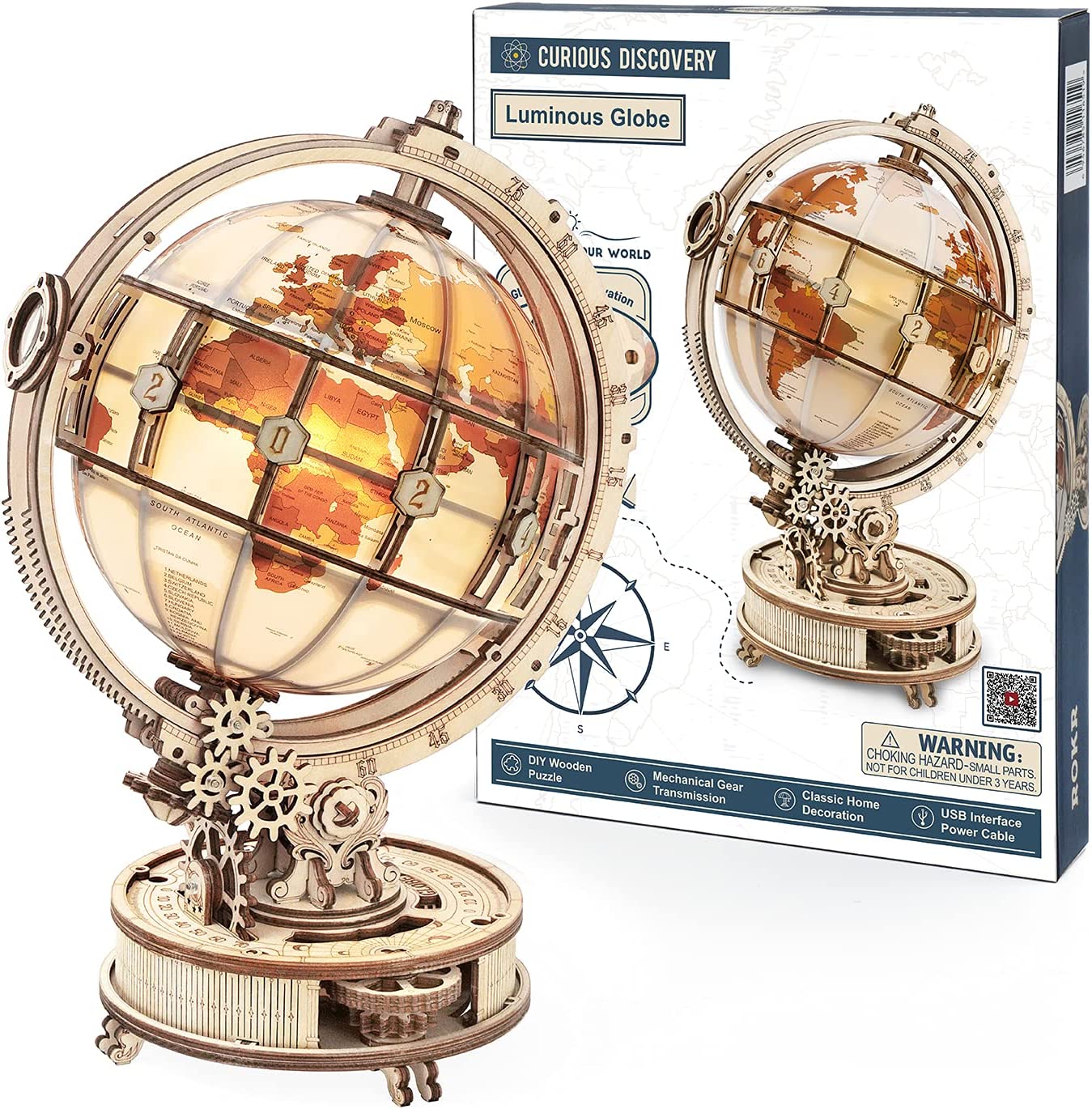 Luminous Globe – 3D Wooden Wooden Puzzle & Light-Up Building Kit