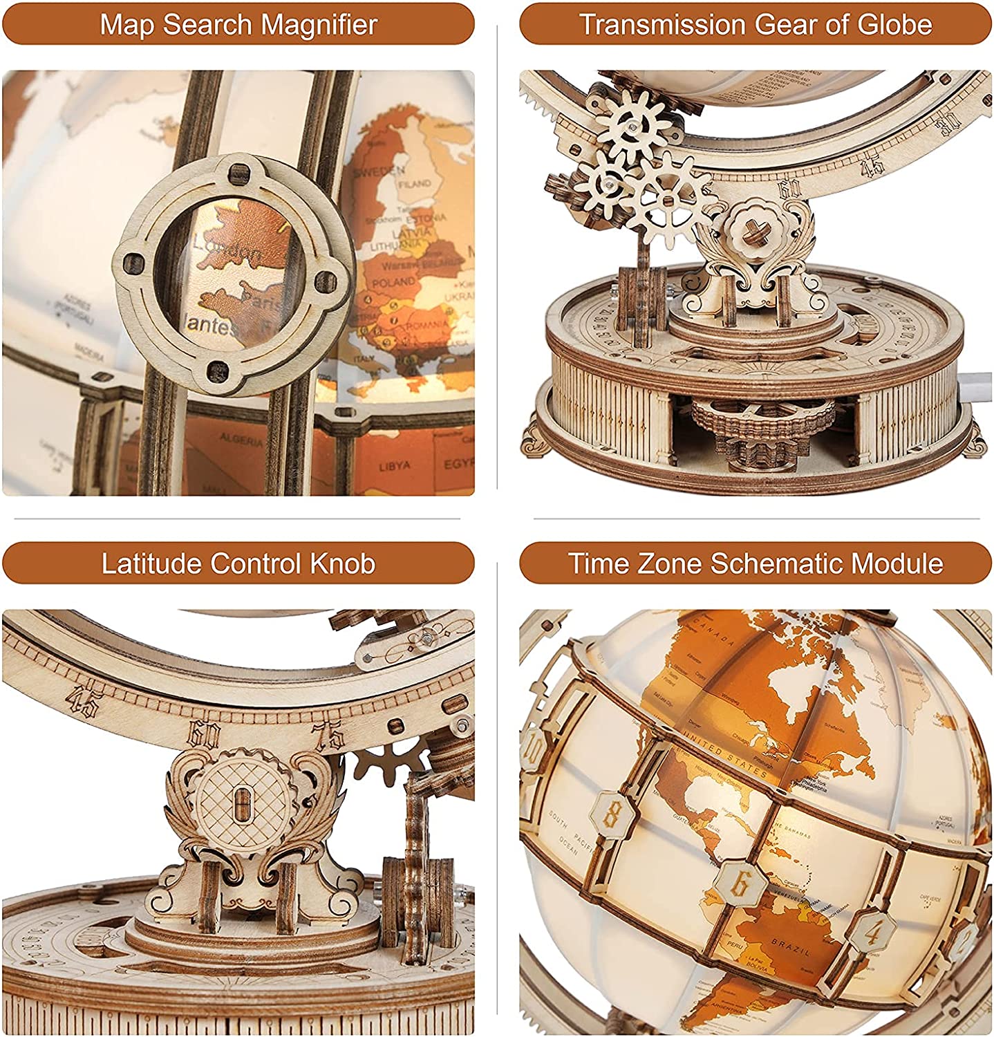 Luminous Globe – 3D Wooden Wooden Puzzle & Light-Up Building Kit