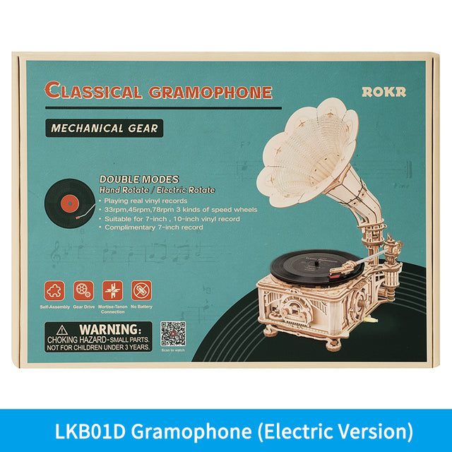 Retro Wooden Gramophone – Hand-Crank Mechanical Model