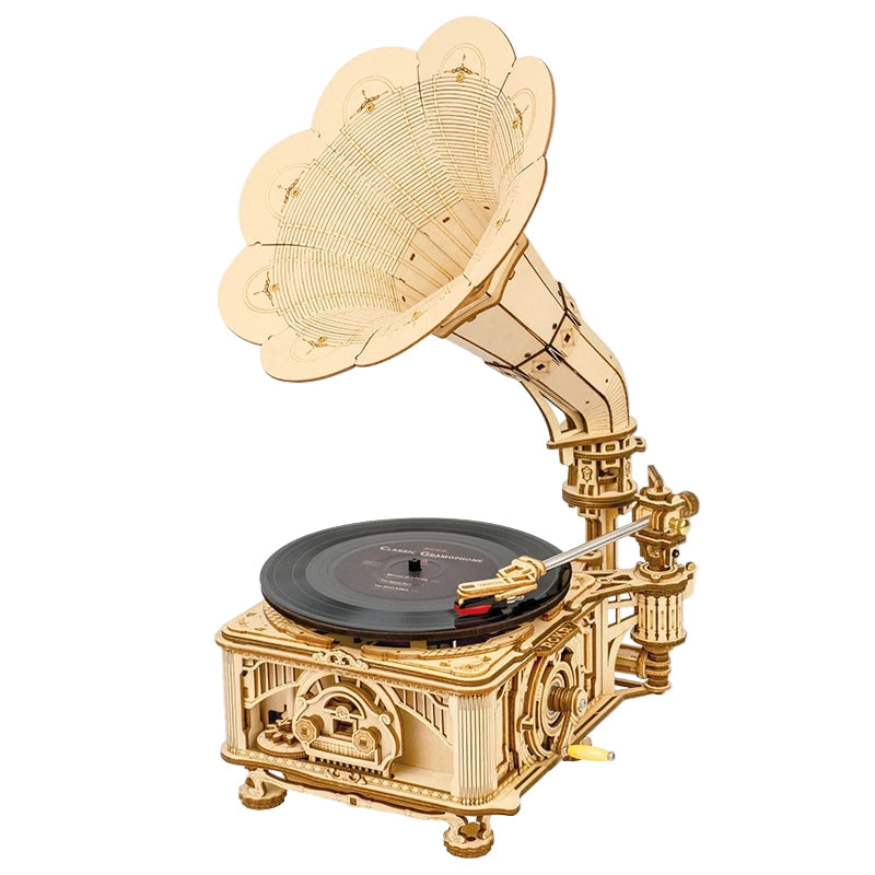 Retro Wooden Gramophone – Hand-Crank Mechanical Model