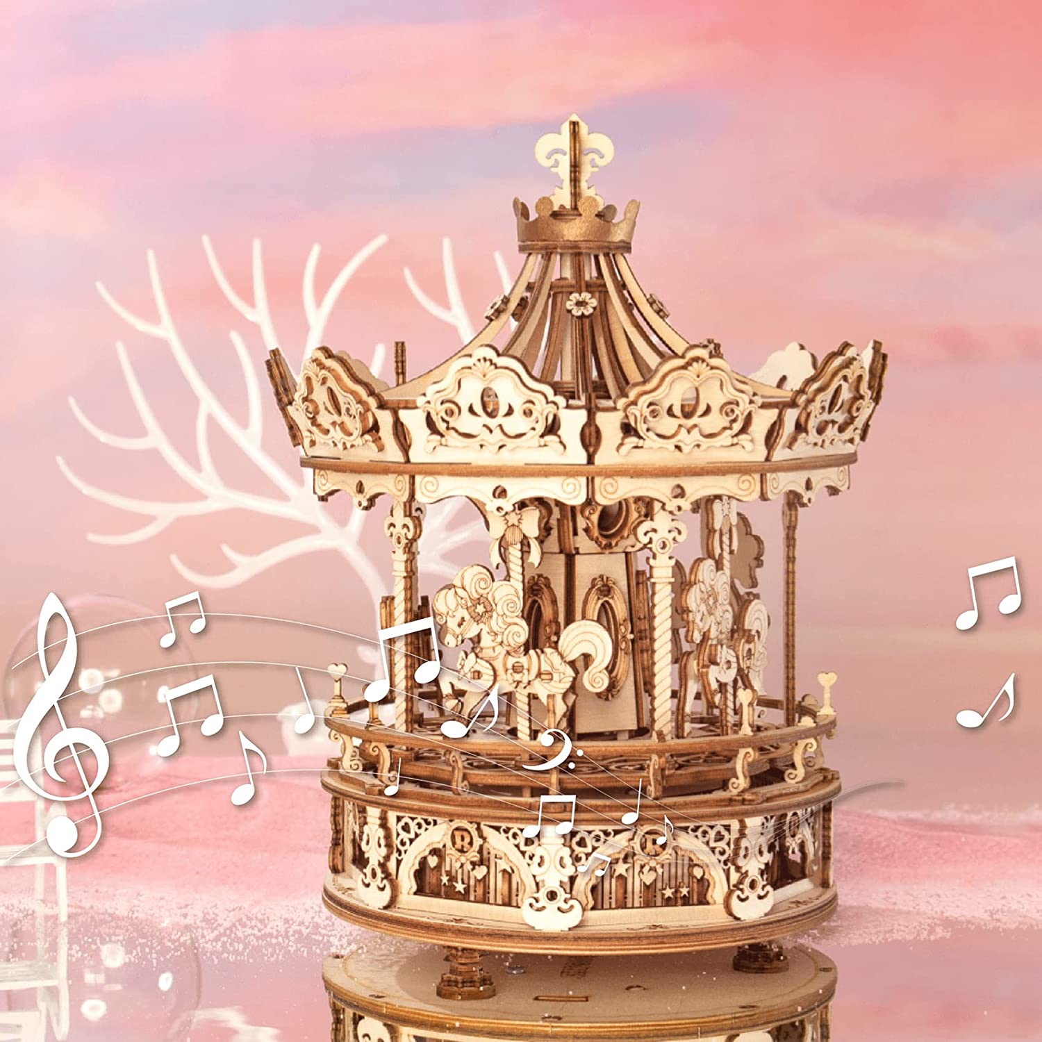 Romantic Wooden Carousel – Rotating Gift Music Box